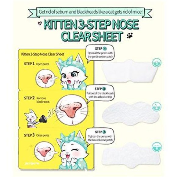 BNIB Peripera Kitten 3-Step Nose Clear Sheet Pack Blackhead Removal Pore Strips! - Picture 2 of 4